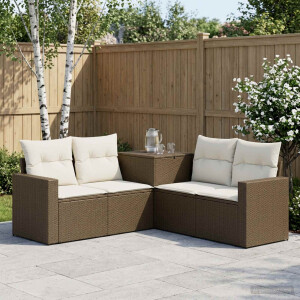 vidaXL Bankstel 5 st Bruin en Crème Wit Poly Rattan en Staal