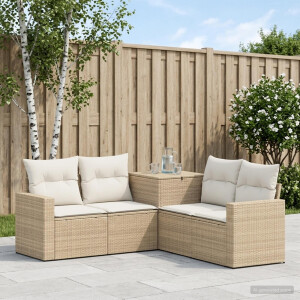 vidaXL Bankstel 5 st Beige en Crème Wit Poly Rattan en Staal