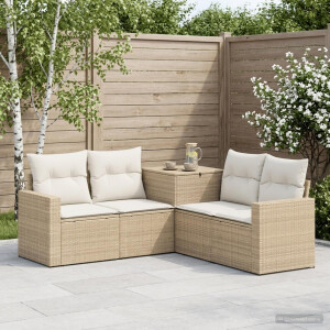 vidaXL Bankstel 5 st Beige en Crème Wit Poly Rattan en Staal