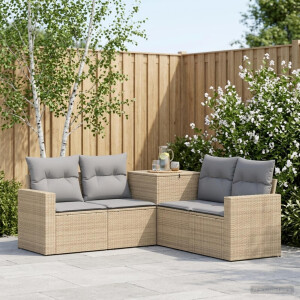 vidaXL Bankstel 5 st Beige en Licht Grijs Poly Rattan en Staal