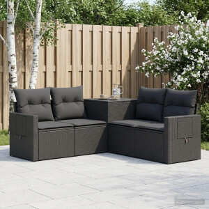 vidaXL Bankstel 5 st Zwart Poly Rattan en Staal