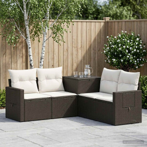 vidaXL Bankstel 5 st Zwart en Cream Wit Poly Rattan en Staal