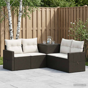 vidaXL Bankstel 5 st Zwart en Cream Wit Poly Rattan en Staal