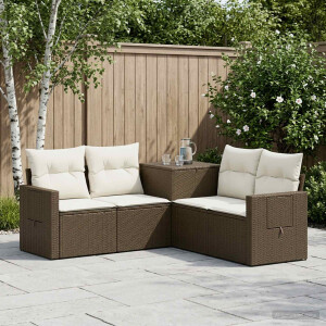 vidaXL Bankstel 5 st Bruin en Crème Wit Poly Rattan en Staal