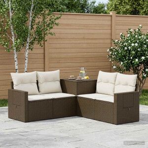 vidaXL Bankstel 5 st Bruin en Crème Wit Poly Rattan en Staal