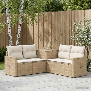 vidaXL Bankstel 5 st Beige en Crème Wit Poly Rattan en Staal