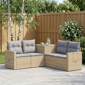 vidaXL Bankstel 5 st Beige en Licht Grijs Poly Rattan en Staal