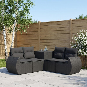 vidaXL Bankstel 5 st Zwart Poly Rattan en Staal