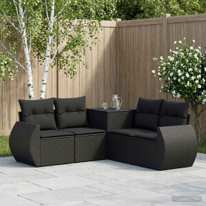 vidaXL Bankstel 5 st Zwart Poly Rattan en Staal