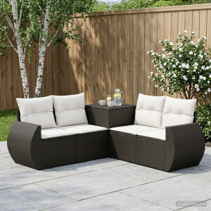 vidaXL Bankstel 5 st Zwart en Cream Wit Poly Rattan en Staal