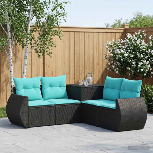 vidaXL Bankstel 5 st Zwart en Blauw Poly Rattan en Staal