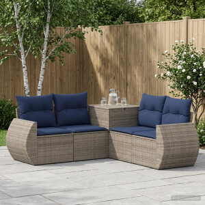 vidaXL Bankstel 5 st Grijs en Marineblauw Poly Rattan en Staal