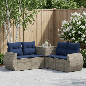 vidaXL Bankstel 5 st Grijs en Marineblauw Poly Rattan en Staal