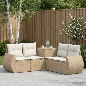 vidaXL Bankstel 5 st Beige en Crème Wit Poly Rattan en Staal