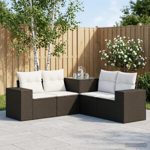 vidaXL Bankstel 5 st Zwart en Cream Wit Poly Rattan en Staal