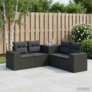 vidaXL Bankstel 5 st Zwart Poly Rattan en Staal
