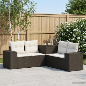 vidaXL Bankstel 5 st Zwart en Cream Wit Poly Rattan en Staal