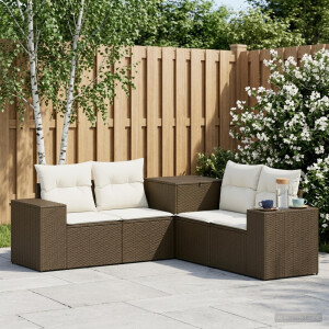 vidaXL Bankstel 5 st Bruin en Crème Wit Poly Rattan en Staal