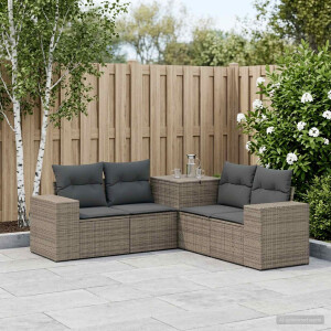 vidaXL Bankstel 5 st Grijs en Donkergrijs Poly Rattan en Staal