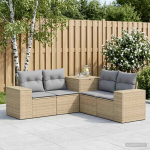 vidaXL Bankstel 5 st Beige en Licht Grijs Poly Rattan en Staal
