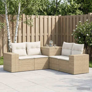 vidaXL Bankstel 5 st Beige en Crème Wit Poly Rattan en Staal