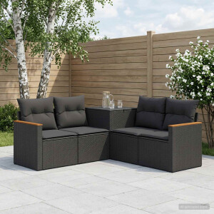 vidaXL Bankstel 5 st Zwart Poly Rattan en Staal