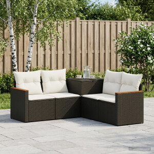vidaXL Bankstel 5 st Zwart en Cream Wit Poly Rattan en Staal