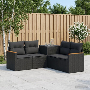 vidaXL Bankstel 5 st Zwart Poly Rattan en Staal