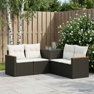 vidaXL Bankstel 5 st Zwart en Cream Wit Poly Rattan en Staal