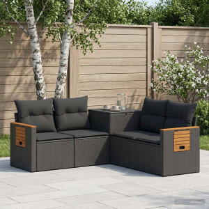 vidaXL Bankstel 5 st Zwart Poly Rattan en Staal
