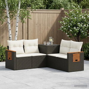 vidaXL Bankstel 5 st Zwart en Cream Wit Poly Rattan en Staal