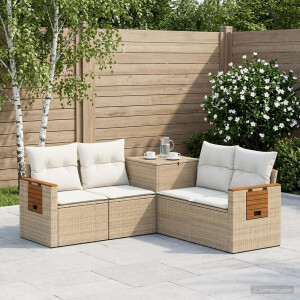 vidaXL Bankstel 5 st Beige en Crème Wit Poly Rattan en Staal
