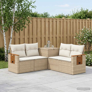 vidaXL Bankstel 5 st Beige en Crème Wit Poly Rattan en Staal