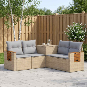 vidaXL Bankstel 5 st Beige en Licht Grijs Poly Rattan en Staal