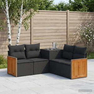 vidaXL Bankstel 5 st Zwart Poly Rattan en Staal