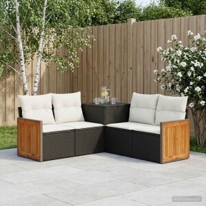 vidaXL Bankstel 5 st Zwart en Cream Wit Poly Rattan en Staal