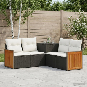 vidaXL Bankstel 5 st Zwart en Cream Wit Poly Rattan en Staal