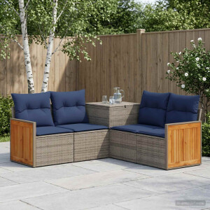 vidaXL Bankstel 5 st Grijs en Marineblauw Poly Rattan en Staal