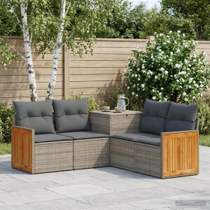 vidaXL Bankstel 5 st Grijs en Donkergrijs Poly Rattan en Staal