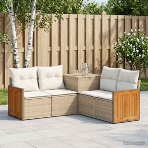 vidaXL Bankstel 5 st Beige en Crème Wit Poly Rattan en Staal