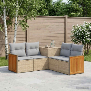 vidaXL Bankstel 5 st Beige en Licht Grijs Poly Rattan en Staal