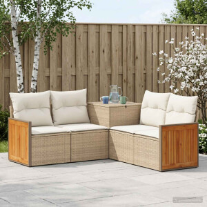 vidaXL Bankstel 5 st Beige en Crème Wit Poly Rattan en Staal