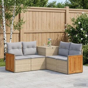 vidaXL Bankstel 5 st Beige en Licht Grijs Poly Rattan en Staal