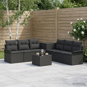 vidaXL Bankstel 8 st Zwart Poly Rattan en Staal
