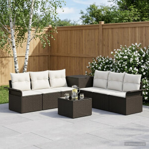 vidaXL Bankstel 8 st Zwart en Cream Wit Poly Rattan en Staal