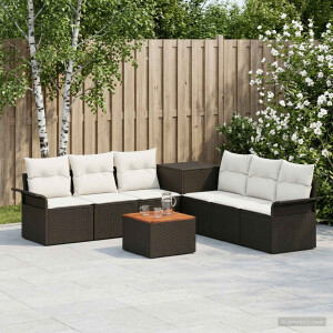 vidaXL Bankstel 8 st Zwart en Cream Wit Poly Rattan en Staal