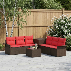 vidaXL Bankstel 8 st Bruin en Rood Poly Rattan en Staal