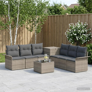 vidaXL Bankstel 8 st Grijs en Donkergrijs Poly Rattan en Staal