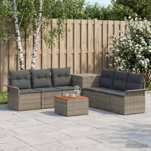 vidaXL Bankstel 8 st Grijs en Donkergrijs Poly Rattan en Staal