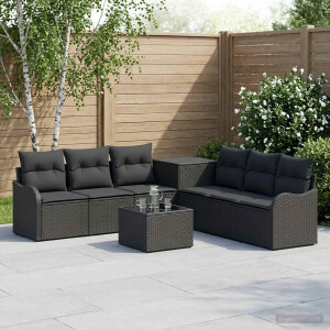vidaXL Bankstel 8 st Zwart Poly Rattan en Staal